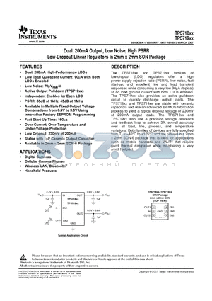 TPS71913-28DRVT datasheet - Dual, 200mA Output, Low Noise, High PSRR Low-Dropout Linear Regulators in 2mm x 2mm SON Package