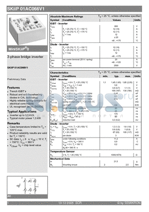 SKIIP01AC066V1 datasheet - 3-phase bridge inverter