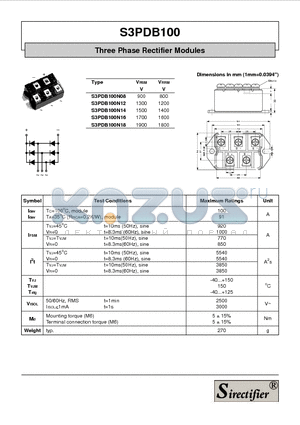 S3PDB100 datasheet - Three Phase Rectifier Modules