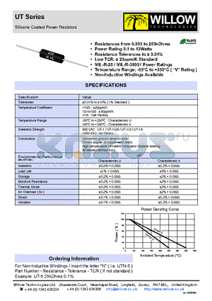 UT-1/2 datasheet - Silicone Coated Power Resistors