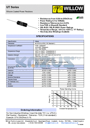 UT-2C datasheet - Silicone Coated Power Resistors