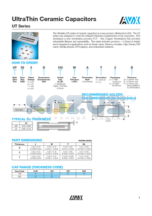 UT023D103MAC2F datasheet - UltraThin Ceramic Capacitors