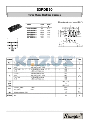 S3PDB30 datasheet - Three Phase Rectifier Modules