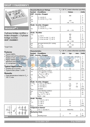 SKIIP11NAB066V1 datasheet - 3-phase bridge rectifier  brake chopper  3-phase bridge inverter