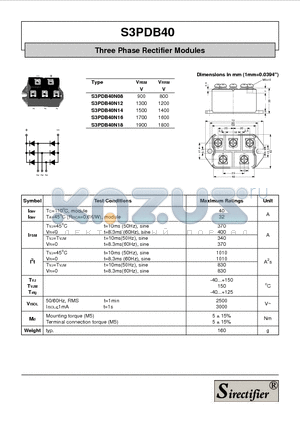 S3PDB40 datasheet - Three Phase Rectifier Modules