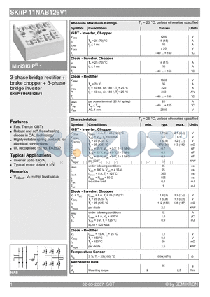 SKIIP11NAB126V1 datasheet - 3-phase bridge rectifier  brake chopper  3-phase bridge inverter