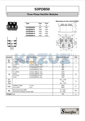 S3PDB50 datasheet - Three Phase Rectifier Modules