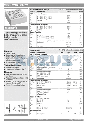 SKIIP12NAB066V1 datasheet - 3-phase bridge rectifier  brake chopper  3-phase bridge inverter