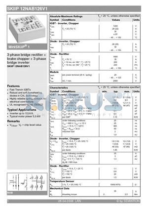 SKIIP12NAB126V1_08 datasheet - 3-phase bridge rectifier  brake chopper  3-phase bridge inverter