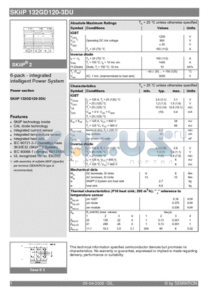 SKIIP132GD120-3DU datasheet - 6-pack - integrated intelligent Power System