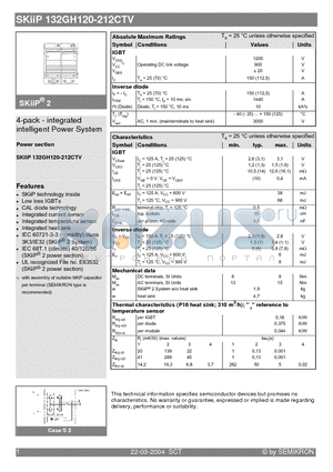 SKIIP132GH120-212CTV datasheet - 4-pack - integrated intelligent Power System