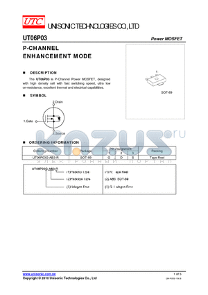 UT06P03 datasheet - P-CHANNEL ENHANCEMENT MODE