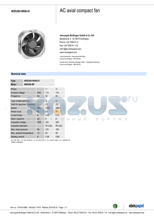 W2E200HK8601 datasheet - AC axial compact fan