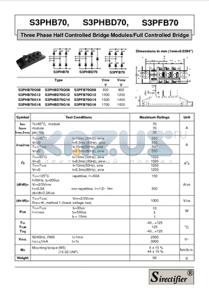 S3PFB70G08 datasheet - Three Phase Half Controlled Bridge Modules/Full Controlled Bridge