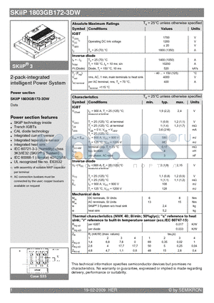 SKIIP1803GB172-3DW datasheet - 2-pack-integrated intelligent Power System