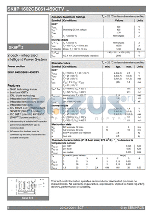SKIIP1602GB061-459CTV datasheet - 2-pack - integrated intelligent Power System