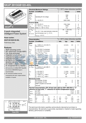 SKIIP2013GB122-4DL datasheet - 2-pack-integrated intelligent Power System
