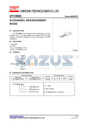 UT110N03 datasheet - N-CHANNEL ENHANCEMENT MODE