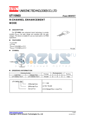 UT110N03L-TA3-T datasheet - N-CHANNEL ENHANCEMENT MODE