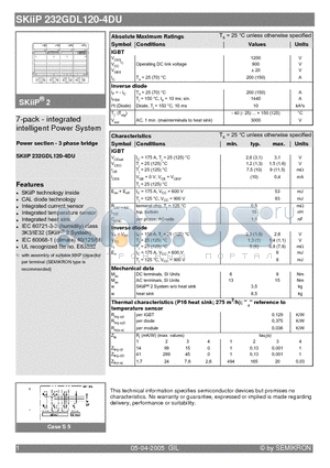 SKIIP232GDL120-4DU datasheet - 7-pack - integrated intelligent Power System