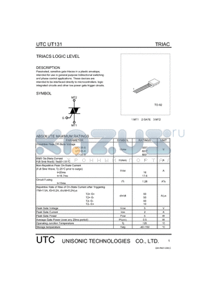 UT131 datasheet - TRIACS LOGIC LEVEL