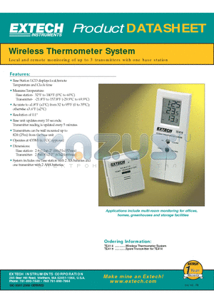 TE414 datasheet - Wireless Thermometer System