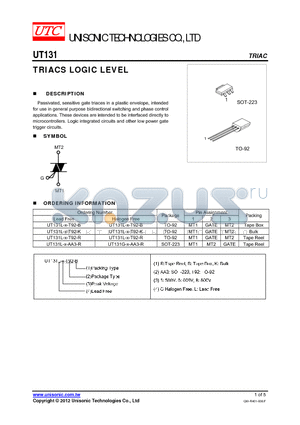 UT131L-X-AA3-R datasheet - TRIACS LOGIC LEVEL