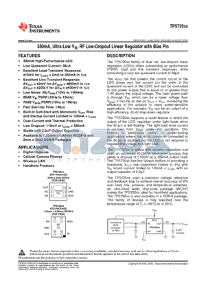 TPS720105DRVR datasheet - 350mA, Ultra-Low VIN, RF Low-Dropout Linear Regulator with Bias Pin