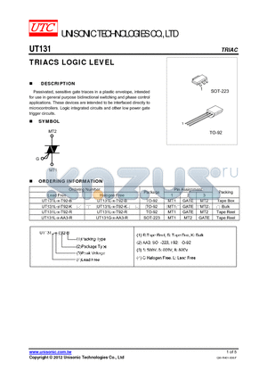 UT131L-X-T92-K datasheet - TRIACS LOGIC LEVEL