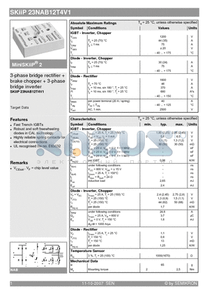 SKIIP23NAB12T4V1 datasheet - 3-phase bridge rectifier  brake chopper  3-phase bridge inverter