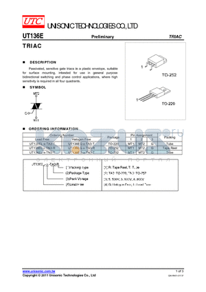 UT136EG-X-TA3-T datasheet - TRIAC