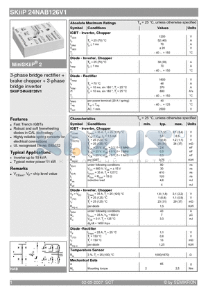 SKIIP24NAB126V1 datasheet - 3-phase bridge rectifier  brake chopper  3-phase bridge inverter