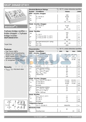 SKIIP24NAB12T4V1 datasheet - 3-phase bridge rectifier  brake chopper  3-phase bridge inverter