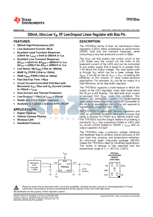 TPS72013YZUT datasheet - 350mA, Ultra-Low VIN, RF Low-Dropout Linear Regulator with Bias Pin