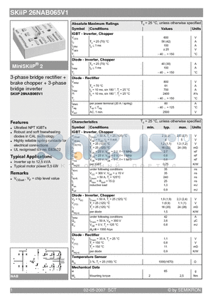 SKIIP26NAB065V1 datasheet - 3-phase bridge rectifier  brake chopper  3-phase bridge inverter