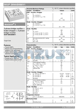 SKIIP26NAB066V1 datasheet - 3-phase bridge rectifier  brake chopper  3-phase bridge inverter