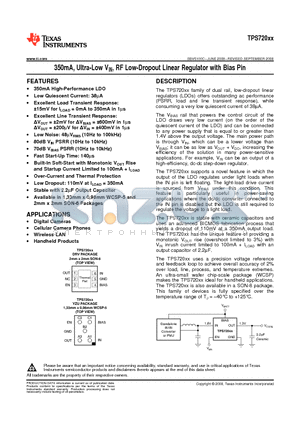 TPS72018YZUR datasheet - 350mA, Ultra-Low VIN, RF Low-Dropout Linear Regulator with Bias Pin