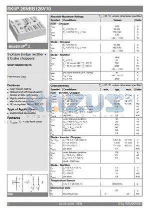 SKIIP26NBB126V10 datasheet - 3-phase bridge rectifier  2 brake choppers