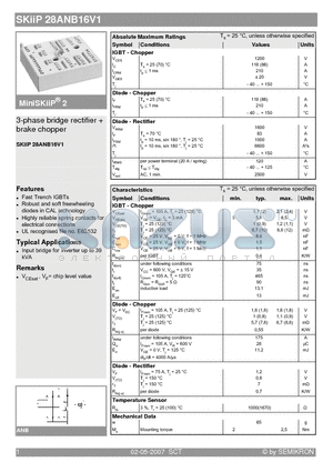 SKIIP28ANB16V1 datasheet - 3-phase bridge rectifier  brake chopper