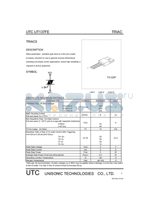 UT137FE datasheet - TRIACS