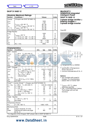 SKIIP30NAB06 datasheet - 3-phase bridge rectifier  braking chopper  3-phase bridge inverter