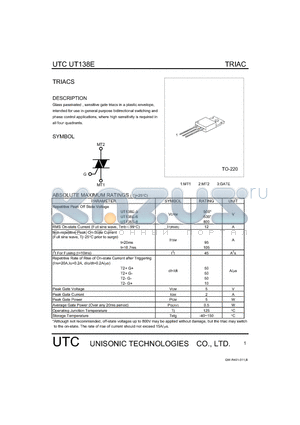 UT138E datasheet - TRIACS