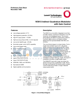 W3013BCL datasheet - W3013 Indirect Quadrature Modulator with Gain Control