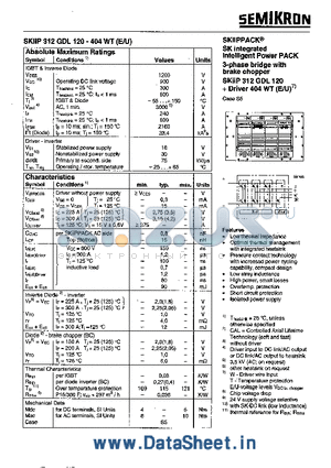 SKIIP312GDL120-404WT datasheet - 3-phase bridge with brake chopper SKIIP 312 GDL 120  Driver 404 WT