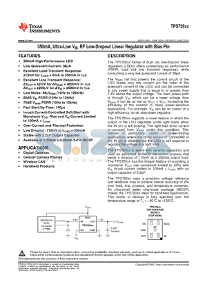 TPS720XX datasheet - 350mA, Ultra-Low VIN, RF Low-Dropout Linear Regulator with Bias Pin