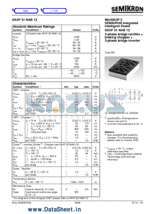 SKIIP31NAB12 datasheet - 3-phase bridge rectifier  braking chopper  3-phase bridge inverter