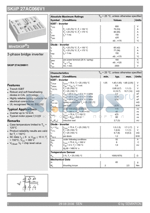 SKIIP27AC066V1 datasheet - 3-phase bridge inverter