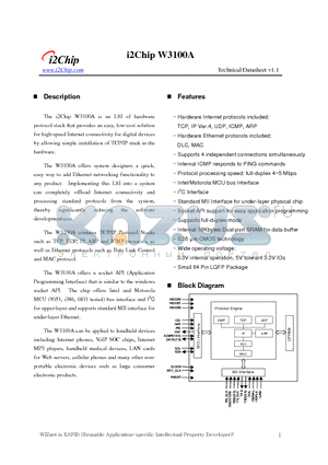 W3100A datasheet - i2Chip W3100A