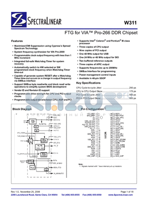 W311 datasheet - FTG for VIA Pro-266 DDR Chipset
