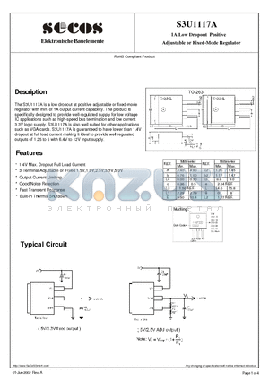 S3U1117A datasheet - 1A Low Dropout Positive Adjustable or Fixed-Mode Regulator